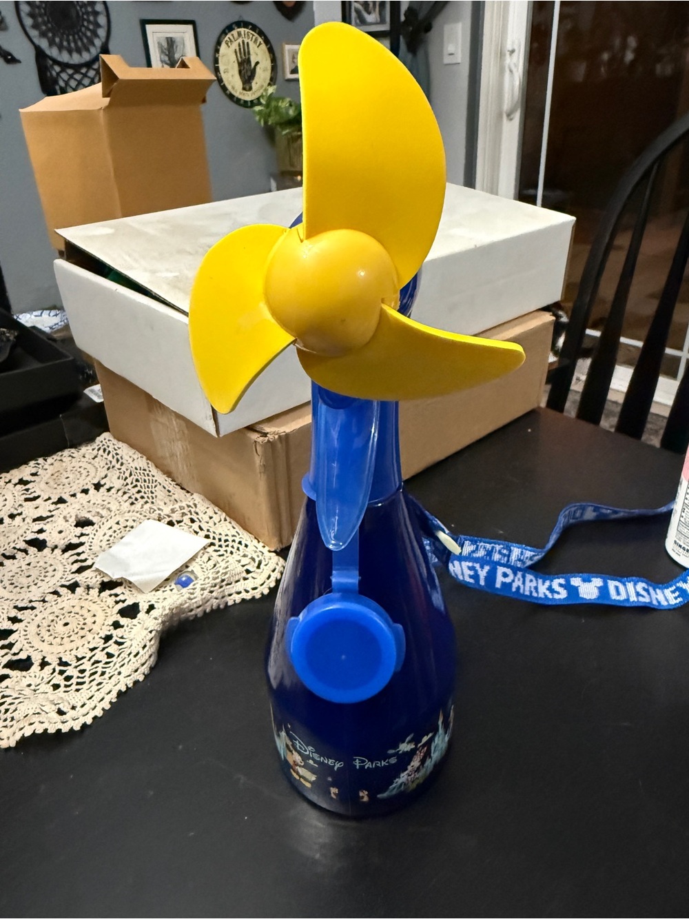 Disney Blue misting Bottle Fan with Yellow Blades